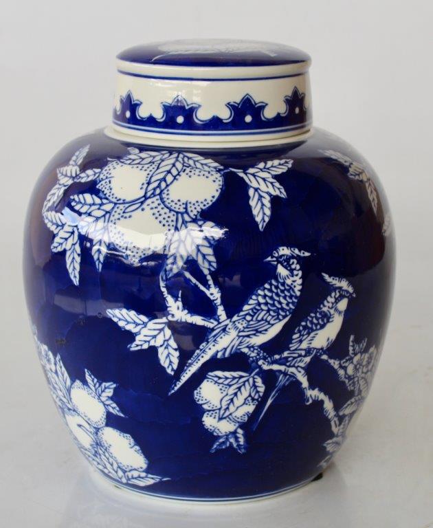 BLUE & BIRD JAR WITH LID  25X20CM